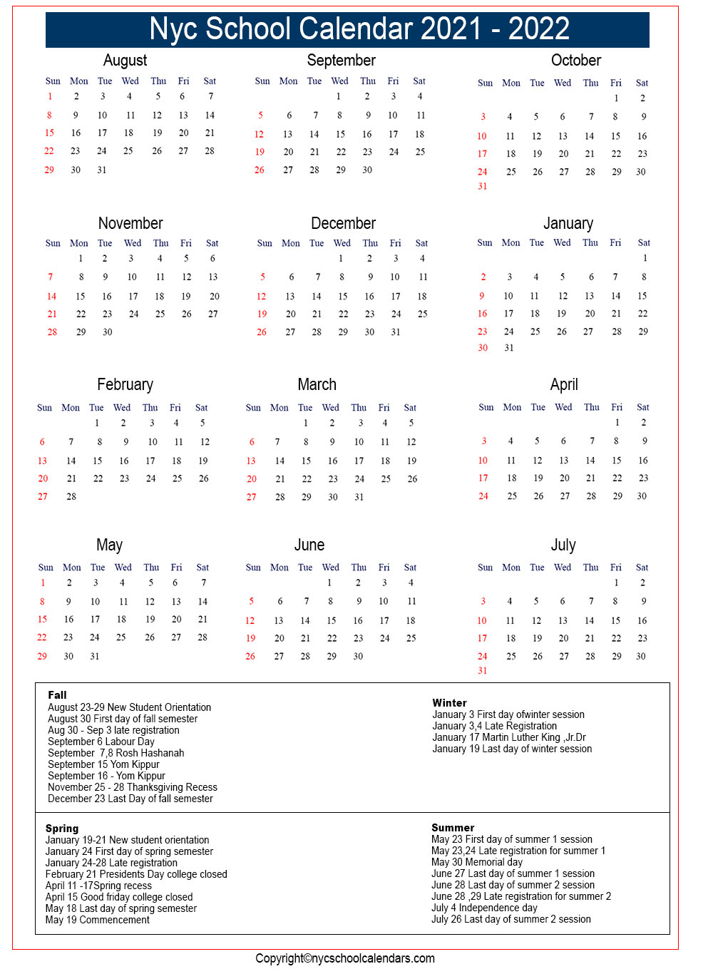 Nyc School Calendar 2021 ✓❤️